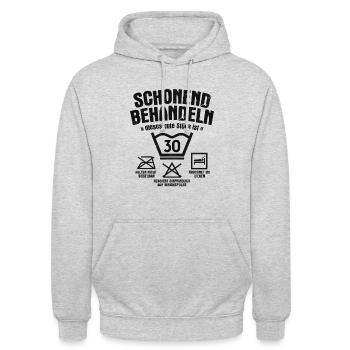 SCHONEND BEHANDELN 30 JAHRE ALT 30. GEBURTSTAG - Unisex Hoodie - Hellgrau meliert - Vorne - Alina (178cm) & Michal (187cm)