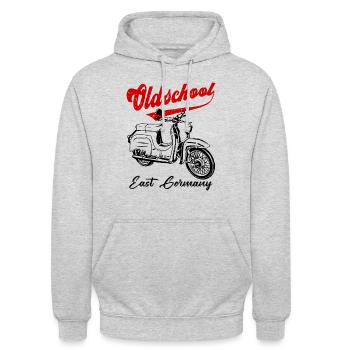 Simson Schwalbe Moped Mokick DDR Kult - Unisex Hoodie - Hellgrau meliert - Vorne - Alina (178cm) & Michal (187cm)