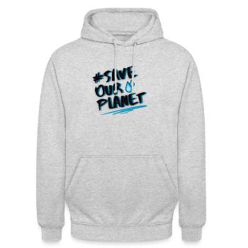 SAVE OUR PLANET - Unisex Hoodie - Hellgrau meliert - Vorne - Alina (178cm) & Michal (187cm)