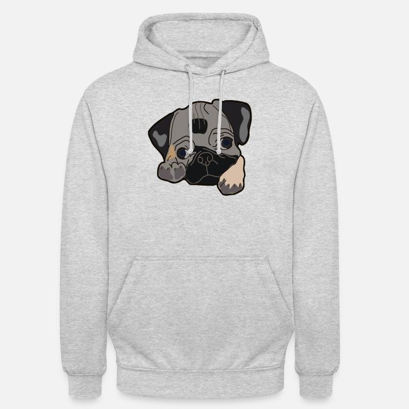 Mops Kopf Geschenk Idee - Unisex Hoodie - Hellgrau meliert