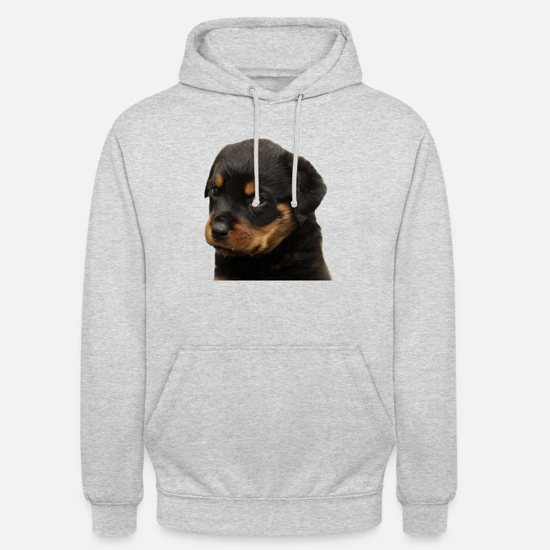Mignon rottweiler chiot avec de grands yeux - Sweat-shirt à capuche unisexe - gris clair chiné