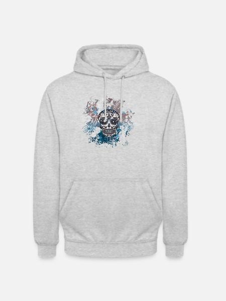 Skull Mexican Sugar Skull Flowers - Unisex Hoodie - light heather grey