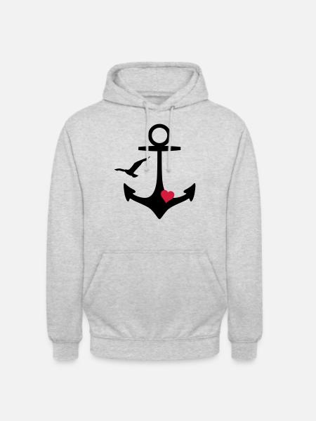Anker Herz und Möwe - Unisex Hoodie - Hellgrau meliert