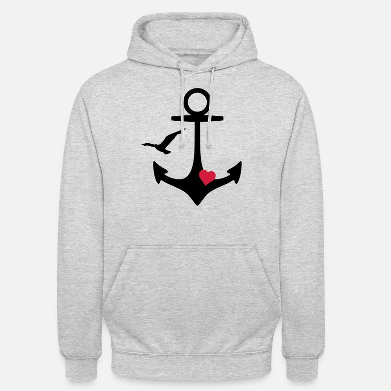 Anker Herz und Möwe - Unisex Hoodie - Hellgrau meliert