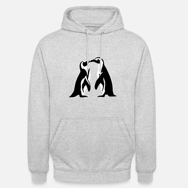 Pingouin - Couple, Amour - Sweat-shirt à capuche unisexe - gris clair chiné