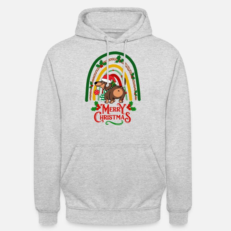 Mignon teckel Noël Kawaii - Sweat-shirt à capuche unisexe - gris clair chiné
