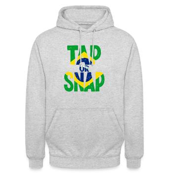 Tippen oder knipsen Sie brasilianisches Jiu Jitsu - Unisex Hoodie - Hellgrau meliert - Vorne - Alina (178cm) & Michal (187cm)