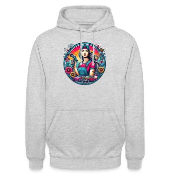 Lack- Automädchen - Unisex Hoodie - Hellgrau meliert - Vorne - Alina (178cm) & Michal (187cm)