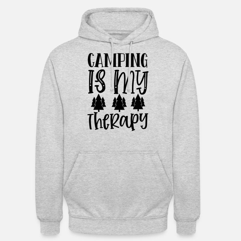 Camping er min terapi - Hættetrøje unisex - lysegrå meleret