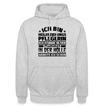Heilerziehungspflegerin Geschenk lustig Himmel Höl - Unisex Hoodie - Hellgrau meliert - Vorne - Alina (178cm) & Michal (187cm)