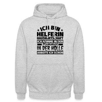 Helferin Hauswirtschaft Geschenk lustig Himmel Höl - Unisex Hoodie - Hellgrau meliert - Vorne - Alina (178cm) & Michal (187cm)