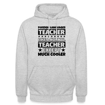 Cadeau pour les professeurs de langues étrangères - Sweat-shirt à capuche unisexe - gris clair chiné - Devant - Alina (178cm) & Michal (187cm)