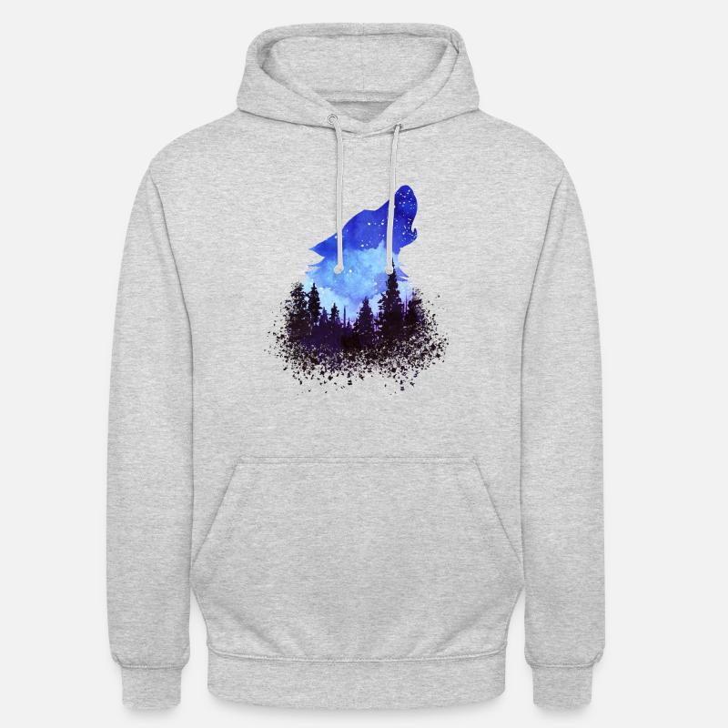 Wolf mit Waldhintergund - Unisex Hoodie - Hellgrau meliert