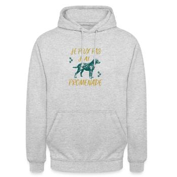 Hundeshirt • Ich gehe • Hundegeschenk - Unisex Hoodie - Hellgrau meliert - Vorne - Alina (178cm) & Michal (187cm)