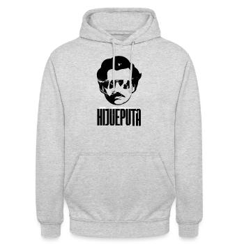 Hijueputa Lustiges Escobar Geschenk für kolumbianische Liebhaber - Unisex Hoodie - Hellgrau meliert - Vorne - Alina (178cm) & Michal (187cm)