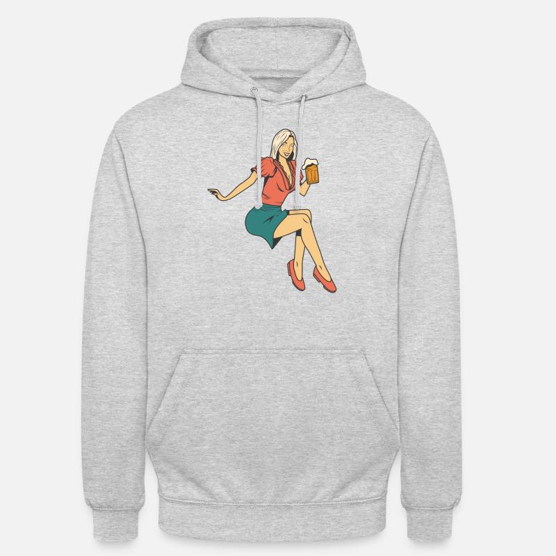 Femme avec de la bière - Sweat-shirt à capuche unisexe - gris clair chiné