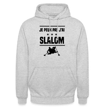 Je Peux Pas J'ai slalom slalomeur humour - Sweat-shirt à capuche unisexe - gris clair chiné - Devant - Alina (178cm) & Michal (187cm)