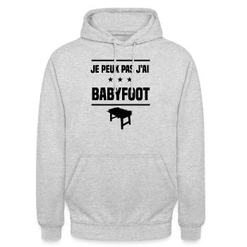 j'peux pas j'ai babyfoot humour - Sweat-shirt à capuche unisexe - gris clair chiné - Devant - Alina (178cm) & Michal (187cm)