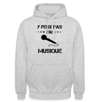 j'peux pas j'ai musique micro cadeau micro - Sweat-shirt à capuche unisexe - gris clair chiné - Devant - Alina (178cm) & Michal (187cm)