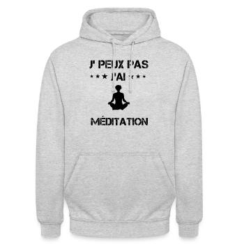 j'peux pas j'ai méditation cadeau relaxation - Sweat-shirt à capuche unisexe - gris clair chiné - Devant - Alina (178cm) & Michal (187cm)