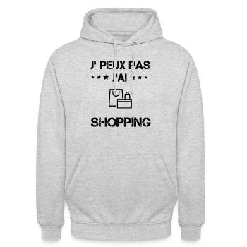 j'peux pas j'ai shopping cadeau achateuse - Sweat-shirt à capuche unisexe - gris clair chiné - Devant - Alina (178cm) & Michal (187cm)