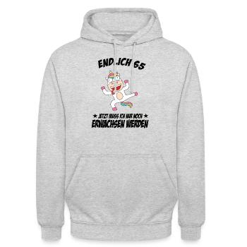 65 Geburtstag Positive Sprüche Zum 65 geburtstag - Unisex Hoodie - Hellgrau meliert - Vorne - Alina (178cm) & Michal (187cm)