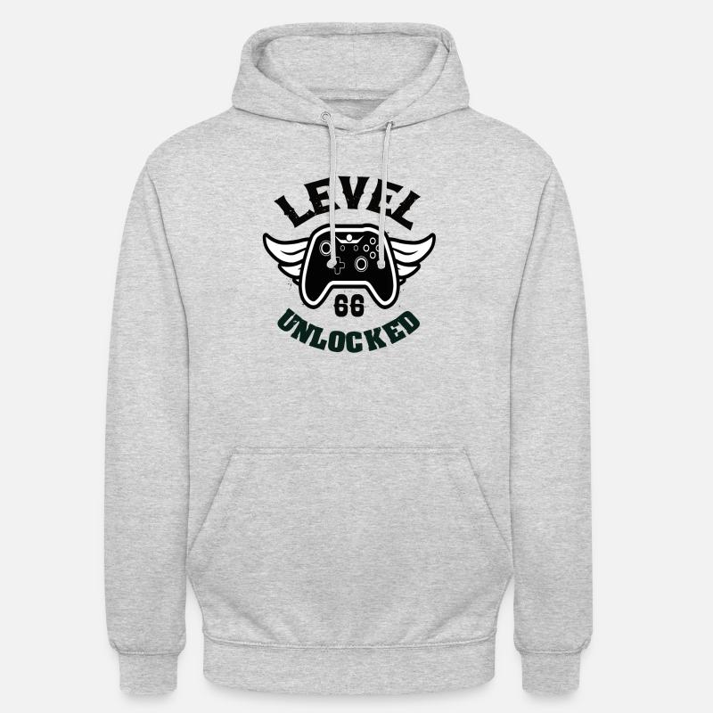 Niveau 66 Débloqué 66 Anniversaire - Sweat-shirt à capuche unisexe - gris clair chiné