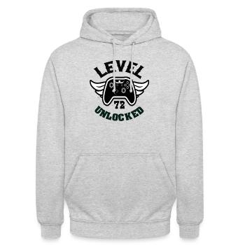 Niveau 72 Débloqué 72 Anniversaire - Sweat-shirt à capuche unisexe - gris clair chiné - Devant - Alina (178cm) & Michal (187cm)