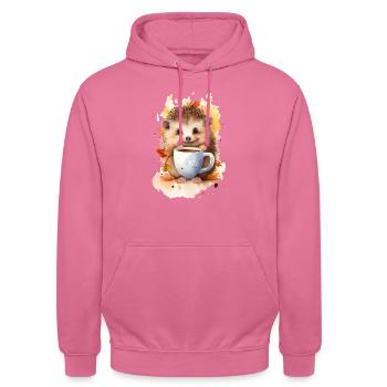 Hedgehog with coffee watercolor style - Unisex Hoodie - pink - Front - Alina (178cm) & Michal (187cm)