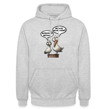 Apropos Möwe Möwie noch een Plattdeutsch - Unisex Hoodie - Hellgrau meliert - Vorne - Alina (178cm) & Michal (187cm)