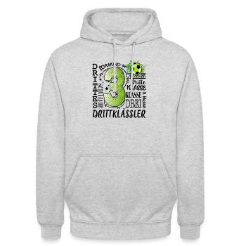 3. Klasse Fußball - Unisex Hoodie - Hellgrau meliert - Vorne - Alina (178cm) & Michal (187cm)
