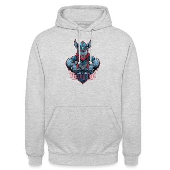 Detaillierter Wikinger Vater Nordischer Krieger - Unisex Hoodie - Hellgrau meliert - Vorne - Alina (178cm) & Michal (187cm)