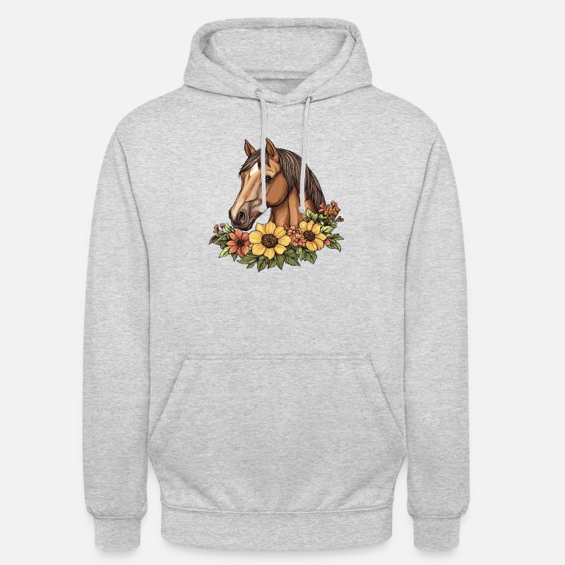 Cheval avec des fleurs - Sweat-shirt à capuche unisexe - gris clair chiné