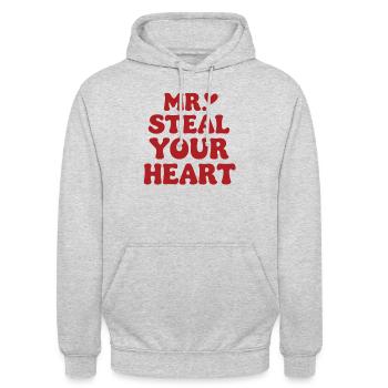 Mr Steal Your Heart Romantisches Valentinstag - Unisex Hoodie - Hellgrau meliert - Vorne - Alina (178cm) & Michal (187cm)