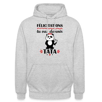 Tu vas devenir tata, annonce grossesse, famille - Sweat-shirt à capuche unisexe - gris clair chiné - Devant - Alina (178cm) & Michal (187cm)