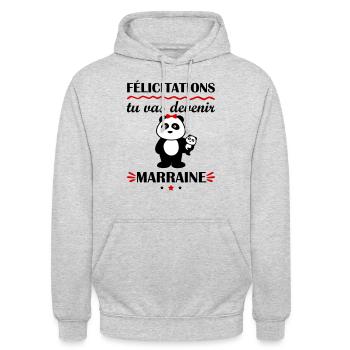 Tu vas devenir marraine, annonce grossesse,famille - Sweat-shirt à capuche unisexe - gris clair chiné - Devant - Alina (178cm) & Michal (187cm)