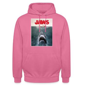 Der Weiße Hai Jaws Filmposter-Logo Mit Hai - Unisex Hoodie - Pink - Vorne - Alina (178cm) & Michal (187cm)