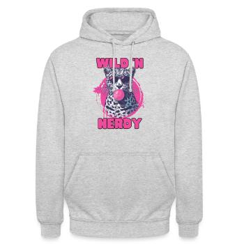 Leopard with sunglasses and pink bubblegum - Unisex Hoodie - light heather grey - Front - Alina (178cm) & Michal (187cm)