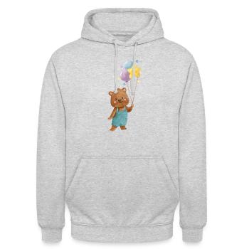 Chemise d'anniversaire Sweet Teddy Bear Balloons - Sweat-shirt à capuche unisexe - gris clair chiné - Devant - Alina (178cm) & Michal (187cm)