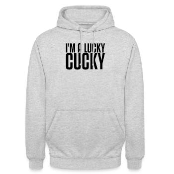 I'm A Lucky Cucky | Cuckold, Cuckolded, Hot Wife - Unisex Hoodie - Hellgrau meliert - Vorne - Alina (178cm) & Michal (187cm)