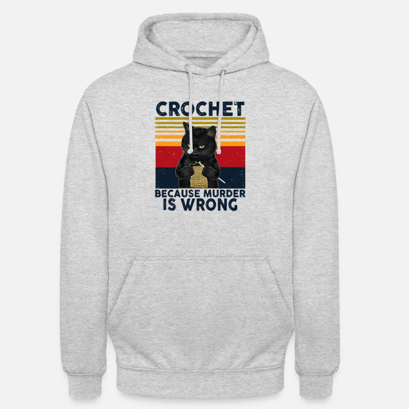 Black Cat Funny Crochet because murder is wrong - Unisex Hoodie - light heather grey