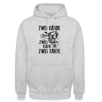 Zweitakt Supermoto Zwei Hände Zwei Eier Zwei Takte - Unisex Hoodie - Hellgrau meliert - Vorne - Alina (178cm) & Michal (187cm)