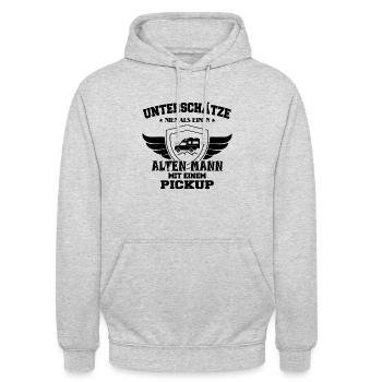 Unterschätze Niemals Mann Mit Pickup Camper - Unisex Hoodie - Hellgrau meliert - Vorne - Alina (178cm) & Michal (187cm)