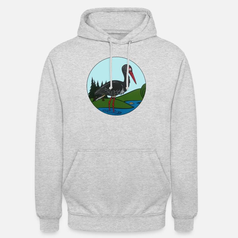 Cicogna nera in cerchio - Felpa con cappuccio unisex - grigio chiaro melange