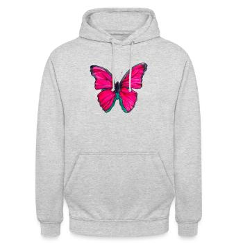 Pinker Schmetterling - Unisex Hoodie - Hellgrau meliert - Vorne - Alina (178cm) & Michal (187cm)
