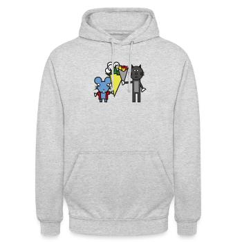Katze Maus Tierliebe Geschenk - Unisex Hoodie - Hellgrau meliert - Vorne - Alina (178cm) & Michal (187cm)