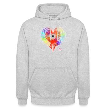 Regenbogen Herz - Unisex Hoodie - Hellgrau meliert - Vorne - Alina (178cm) & Michal (187cm)
