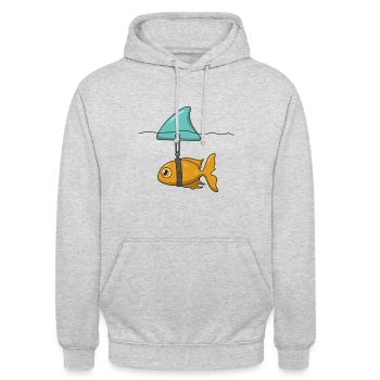 Goldfisch mit Haifischflosse - Unisex Hoodie - Hellgrau meliert - Vorne - Alina (178cm) & Michal (187cm)