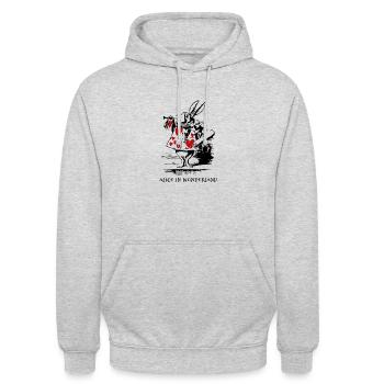 Weißes Kaninchen - aiw - Unisex Hoodie - Hellgrau meliert - Vorne - Alina (178cm) & Michal (187cm)