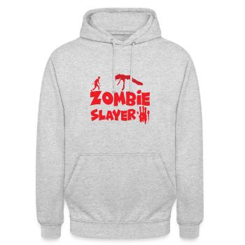 Zombie Slayer - Sweat-shirt à capuche unisexe - gris clair chiné - Devant - Alina (178cm) & Michal (187cm)